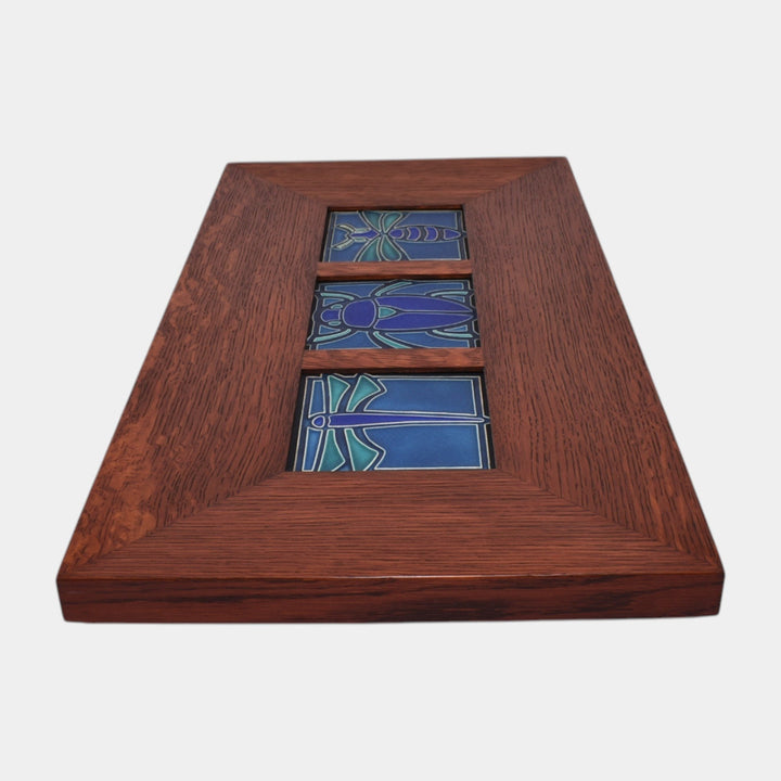 Motawi Tileworks Dragonfly, Scarab, And Bee Art Pottery Blue Teal Framed Tiles - Just Art Pottery