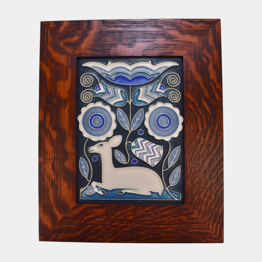 Motawi Tileworks Art Pottery Vienna Woods Blue Deer Oak Framed Tile - Just Art Pottery