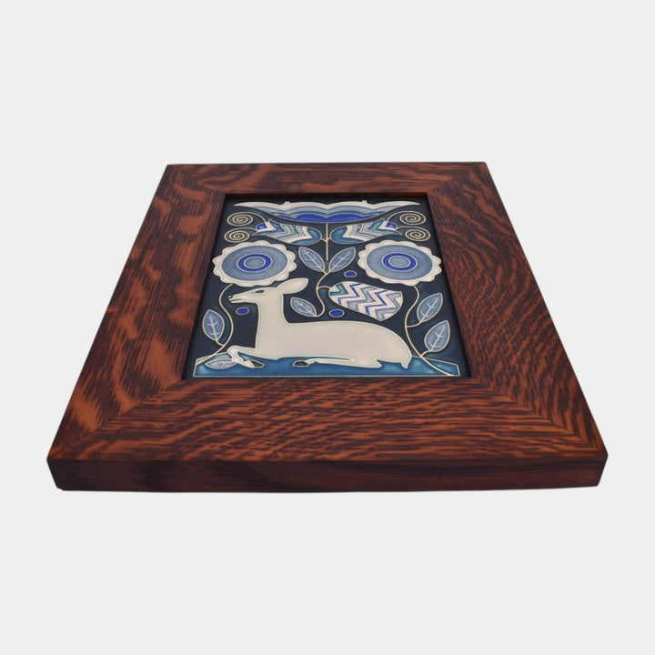 Motawi Tileworks Art Pottery Vienna Woods Blue Deer Oak Framed Tile - Just Art Pottery