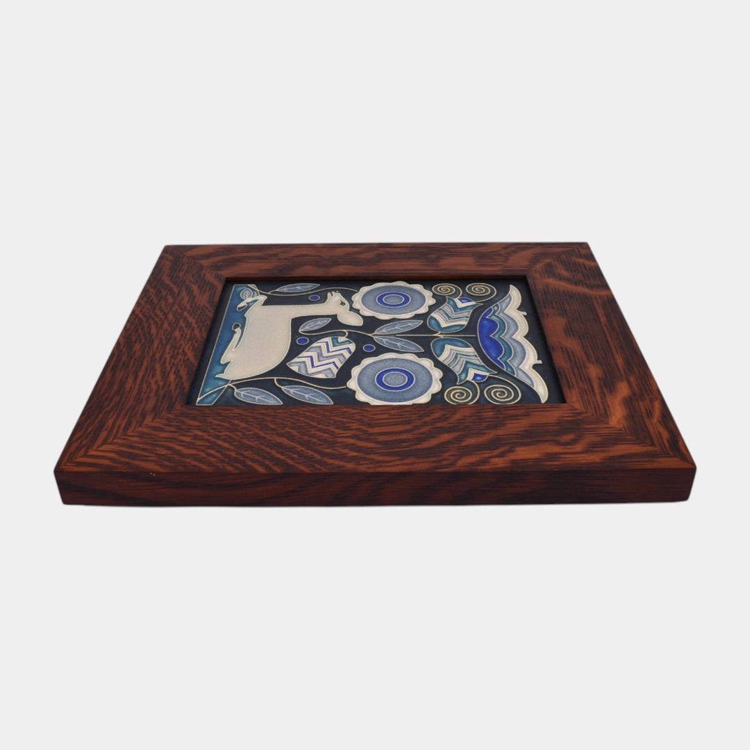 Motawi Tileworks Art Pottery Vienna Woods Blue Deer Oak Framed Tile - Just Art Pottery