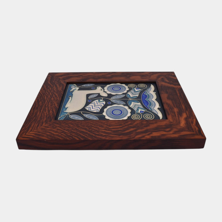 Motawi Tileworks Art Pottery Vienna Woods Blue Deer Oak Framed Tile - Just Art Pottery