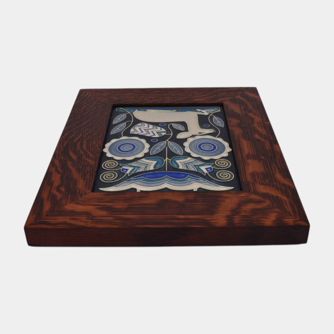Motawi Tileworks Art Pottery Vienna Woods Blue Deer Oak Framed Tile - Just Art Pottery