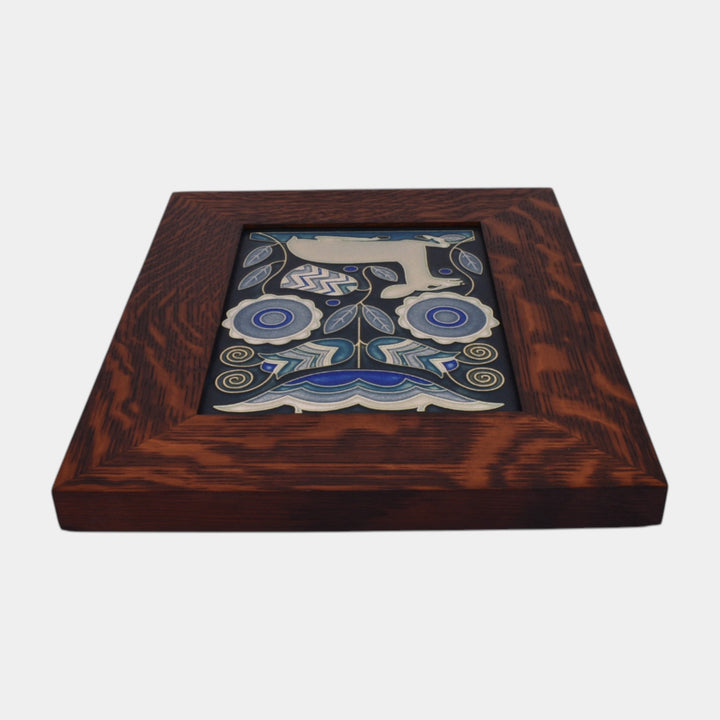 Motawi Tileworks Art Pottery Vienna Woods Blue Deer Oak Framed Tile - Just Art Pottery
