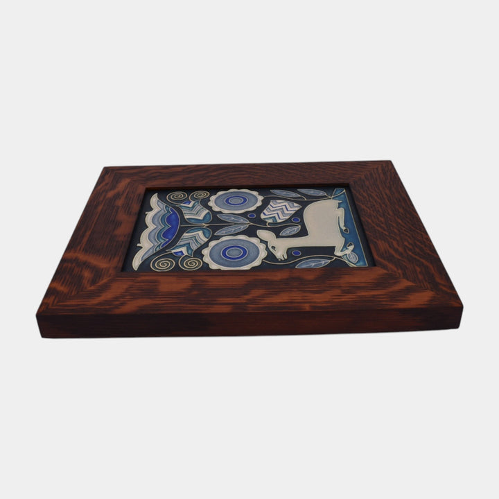 Motawi Tileworks Art Pottery Vienna Woods Blue Deer Oak Framed Tile - Just Art Pottery