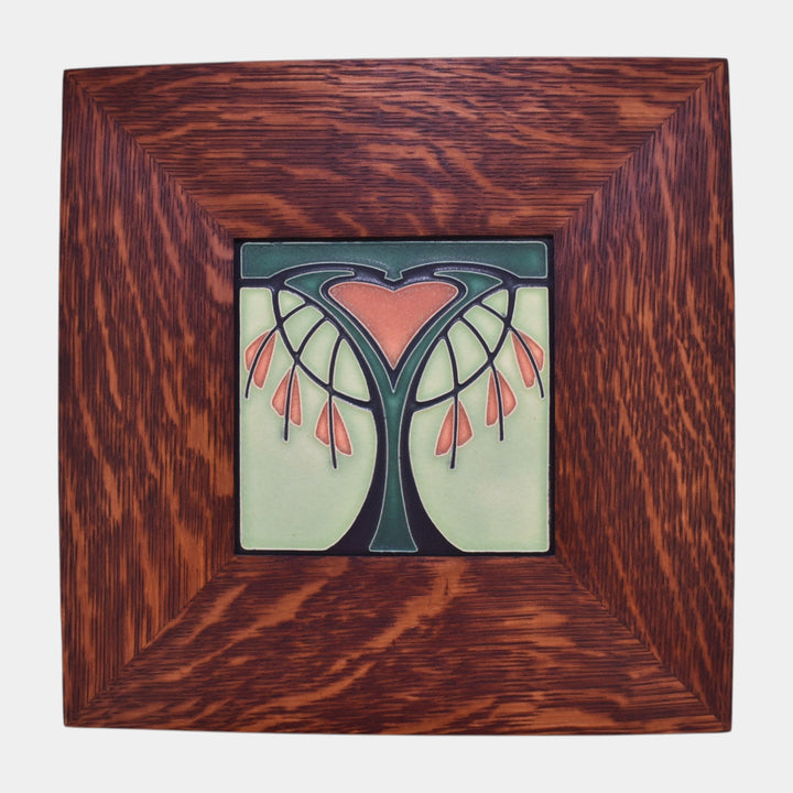 Motawi Tileworks Hand Made Art Pottery Green Peach Bleeding Heart Framed Tile