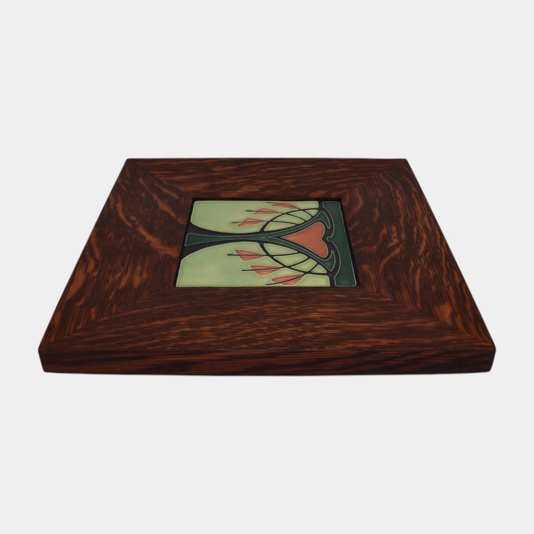 Motawi Tileworks Hand Made Art Pottery Green Peach Bleeding Heart Framed Tile