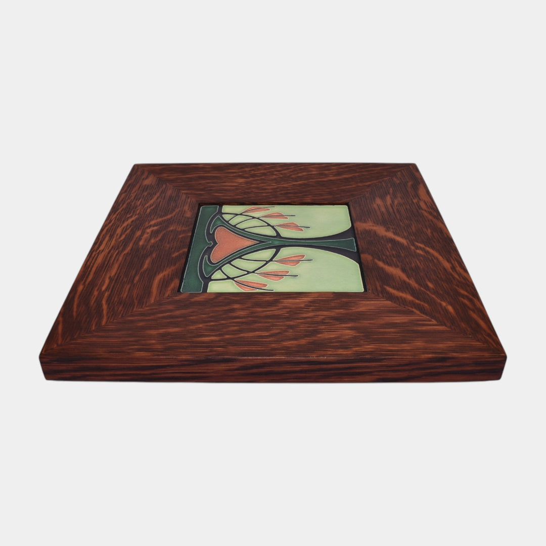 Motawi Tileworks Hand Made Art Pottery Green Peach Bleeding Heart Framed Tile