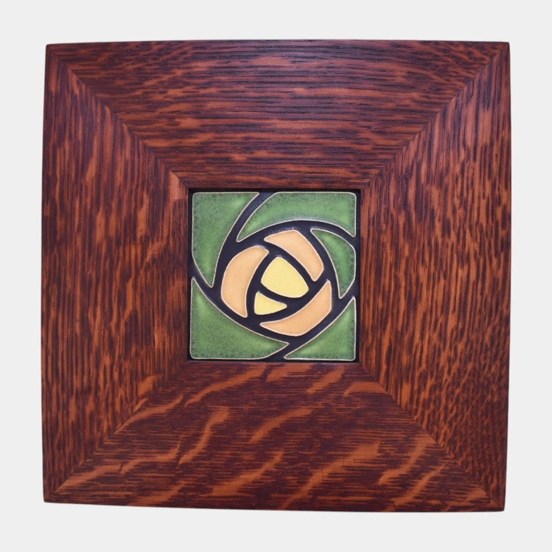 Motawi Tileworks Art Pottery Dard Hunter Rose Green And Yellow Framed Tile