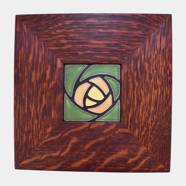 Motawi Tileworks Art Pottery Dard Hunter Rose Green And Yellow Framed Tile