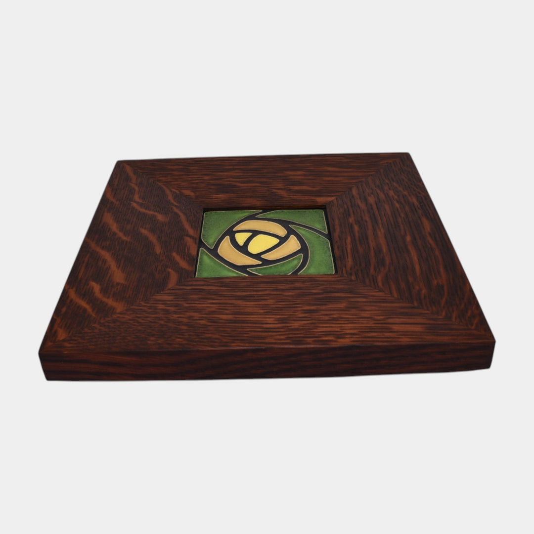 Motawi Tileworks Art Pottery Dard Hunter Rose Green And Yellow Framed Tile