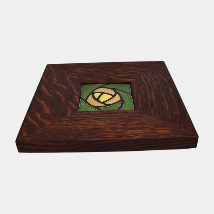 Motawi Tileworks Art Pottery Dard Hunter Rose Green And Yellow Framed Tile