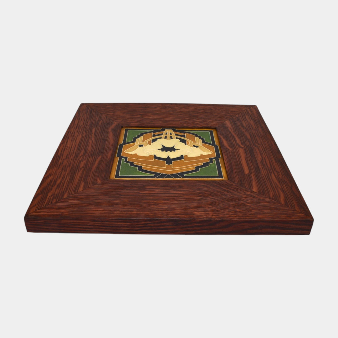 Motawi Tileworks Art Pottery Yellow And Green Oak Poppy Framed Tile - Just Art Pottery
