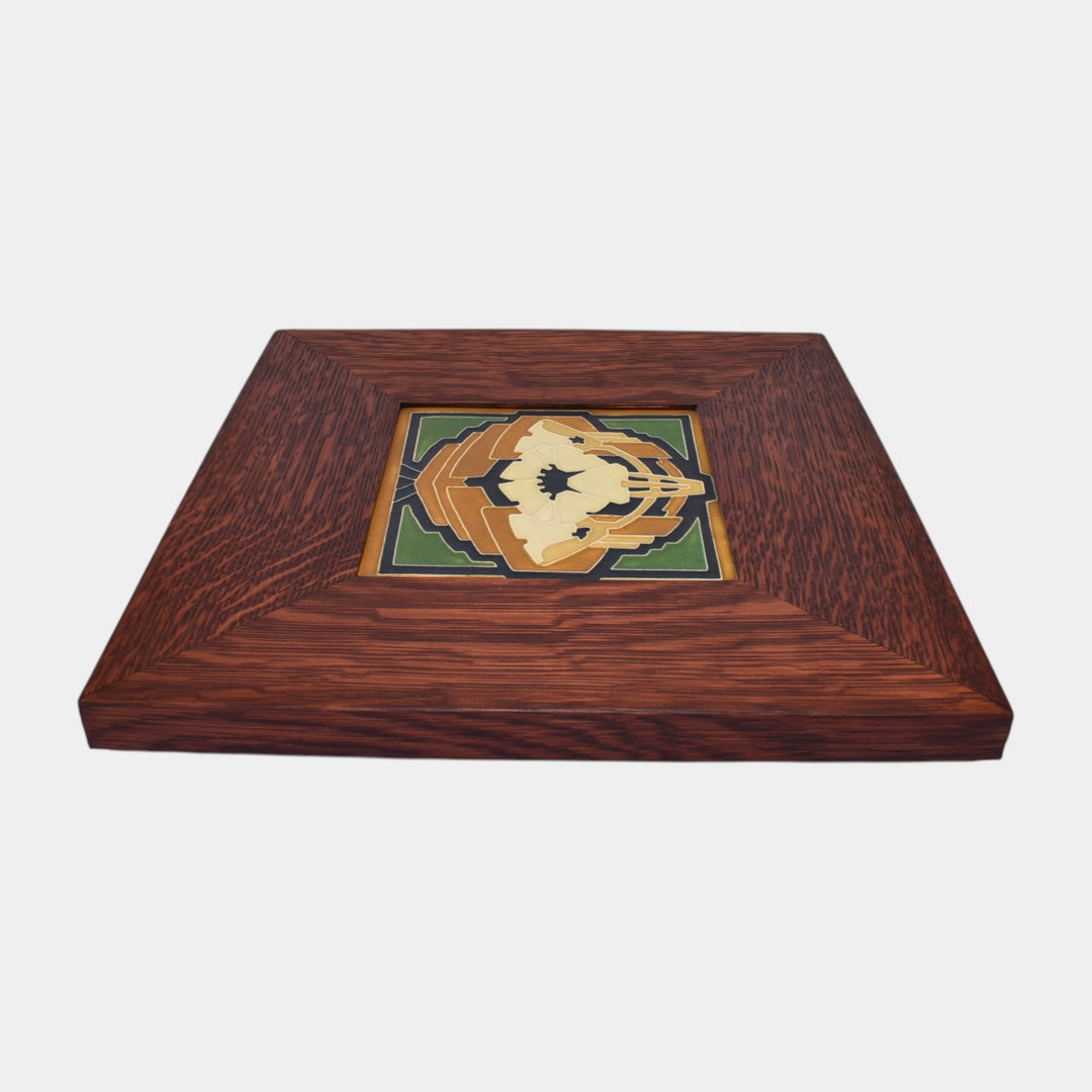 Motawi Tileworks Art Pottery Yellow And Green Oak Poppy Framed Tile - Just Art Pottery