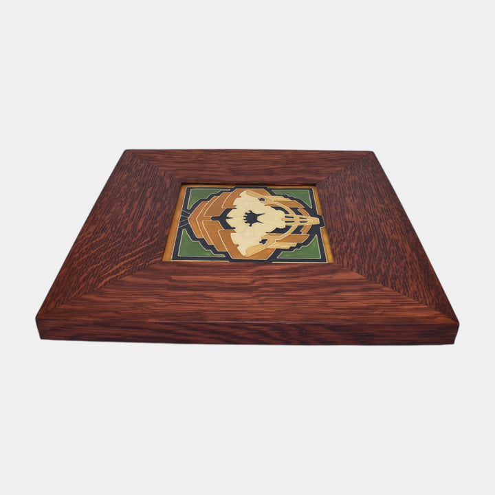 Motawi Tileworks Art Pottery Yellow And Green Oak Poppy Framed Tile - Just Art Pottery