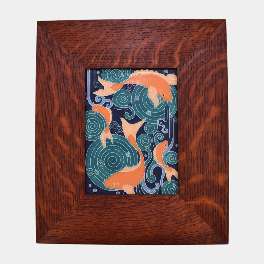 Motawi Tileworks Koi Pond Art Pottery Orange Fish Oak Framed Tile - Just Art Pottery