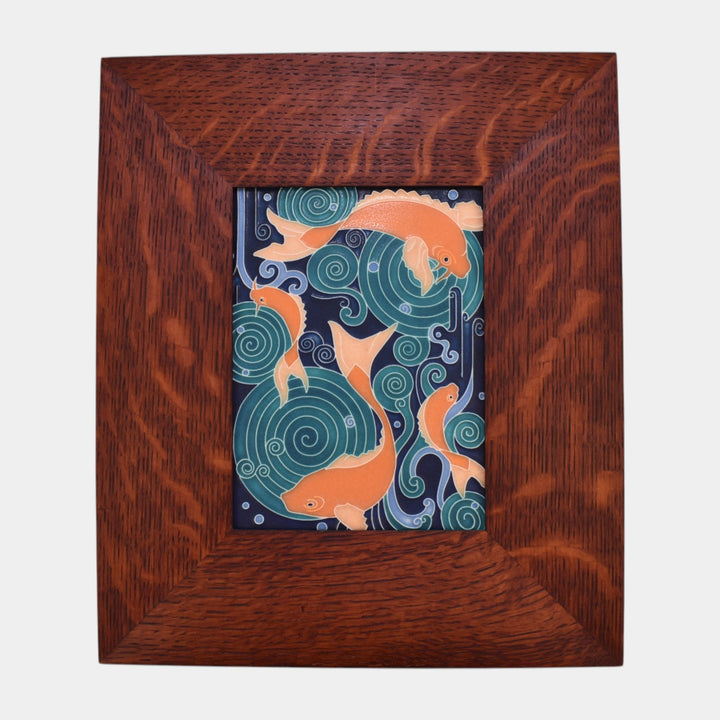 Motawi Tileworks Koi Pond Art Pottery Orange Fish Oak Framed Tile - Just Art Pottery