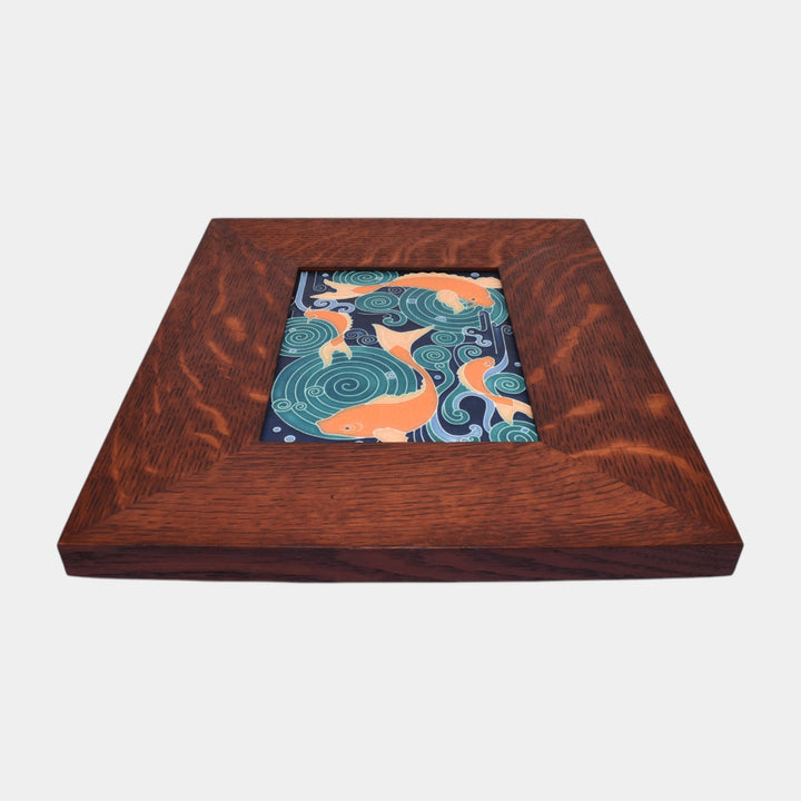 Motawi Tileworks Koi Pond Art Pottery Orange Fish Oak Framed Tile - Just Art Pottery