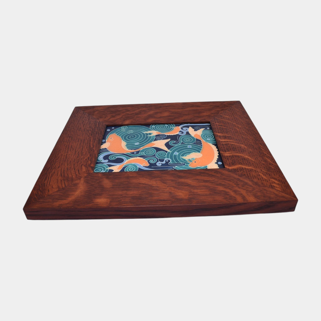 Motawi Tileworks Koi Pond Art Pottery Orange Fish Oak Framed Tile - Just Art Pottery