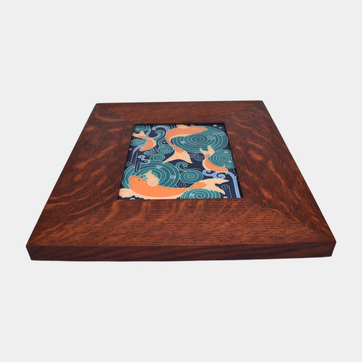 Motawi Tileworks Koi Pond Art Pottery Orange Fish Oak Framed Tile - Just Art Pottery