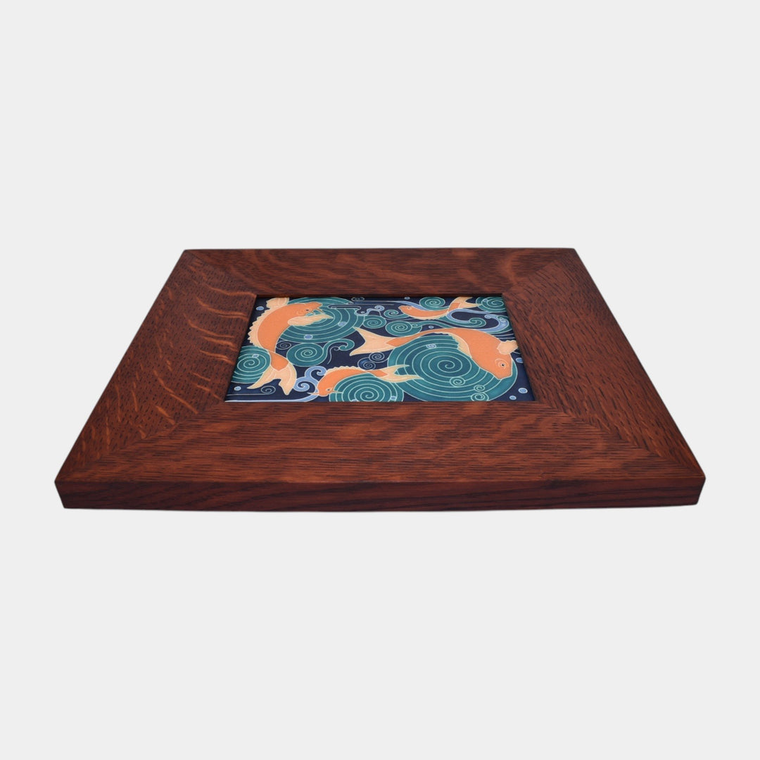 Motawi Tileworks Koi Pond Art Pottery Orange Fish Oak Framed Tile - Just Art Pottery
