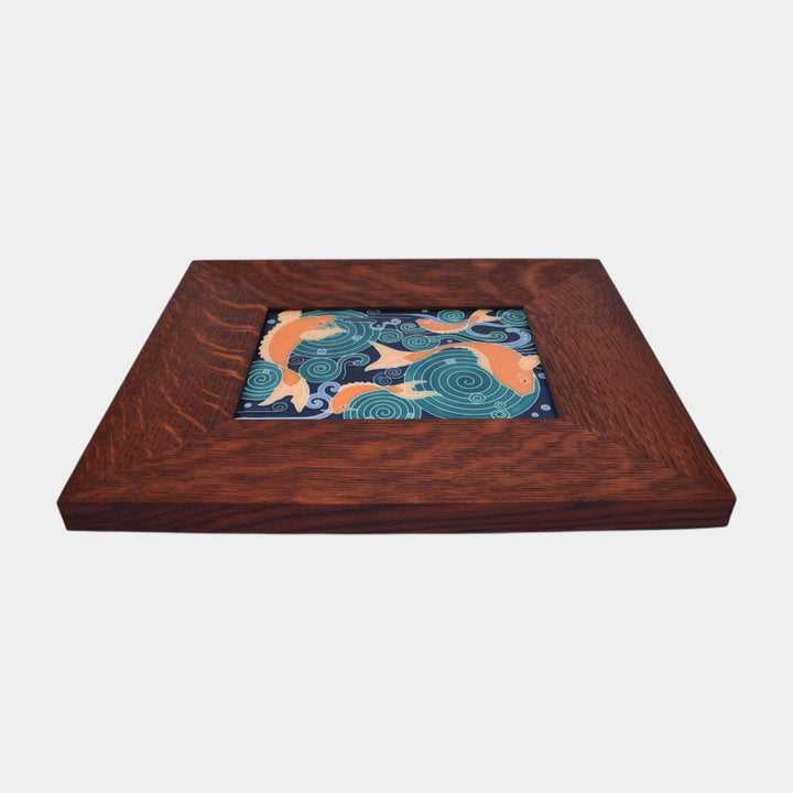 Motawi Tileworks Koi Pond Art Pottery Orange Fish Oak Framed Tile - Just Art Pottery