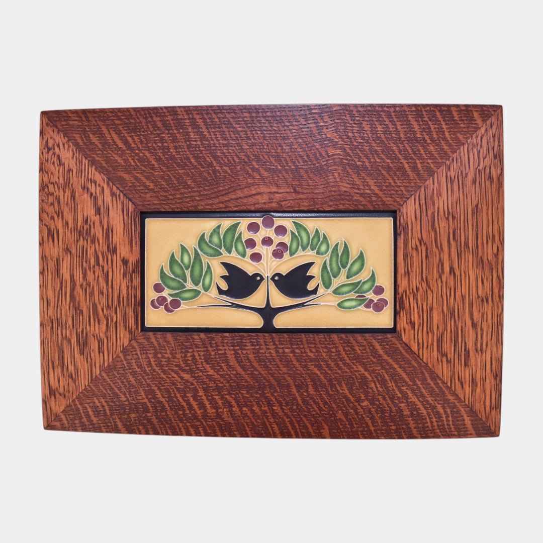 Motawi Tileworks Hand Made Art Pottery Lovebirds Oak Framed Ceramic Tile - Just Art Pottery