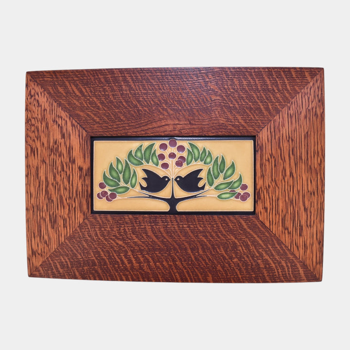 Motawi Tileworks Hand Made Art Pottery Lovebirds Oak Framed Ceramic Tile - Just Art Pottery