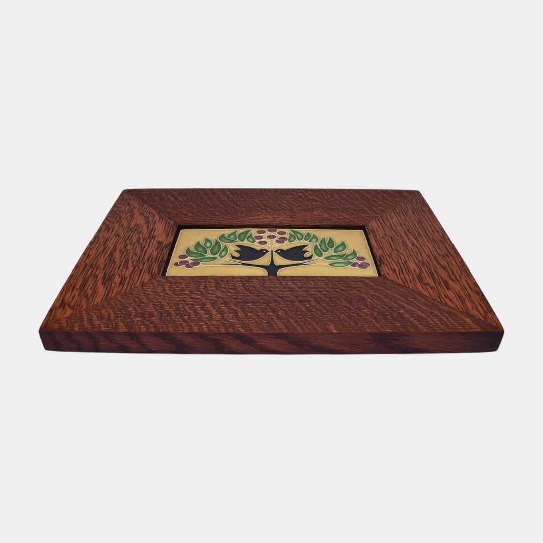Motawi Tileworks Hand Made Art Pottery Lovebirds Oak Framed Ceramic Tile - Just Art Pottery
