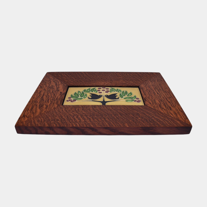 Motawi Tileworks Hand Made Art Pottery Lovebirds Oak Framed Ceramic Tile - Just Art Pottery