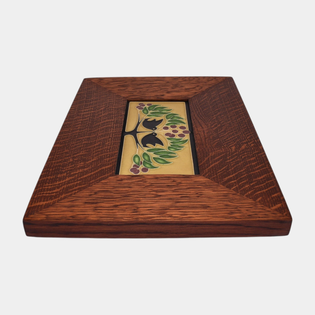 Motawi Tileworks Hand Made Art Pottery Lovebirds Oak Framed Ceramic Tile - Just Art Pottery