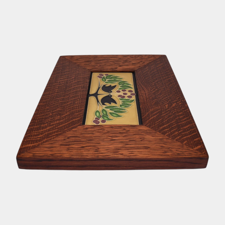 Motawi Tileworks Hand Made Art Pottery Lovebirds Oak Framed Ceramic Tile - Just Art Pottery