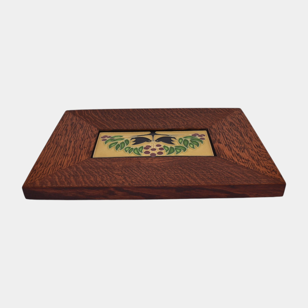 Motawi Tileworks Hand Made Art Pottery Lovebirds Oak Framed Ceramic Tile - Just Art Pottery
