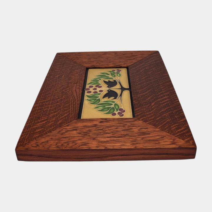 Motawi Tileworks Hand Made Art Pottery Lovebirds Oak Framed Ceramic Tile - Just Art Pottery