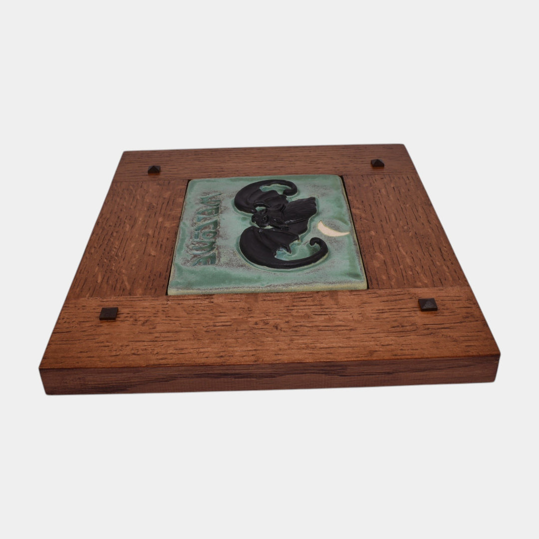 Ravenstone Tiles Vintage Art Pottery Bat Ceramic Framed Tile