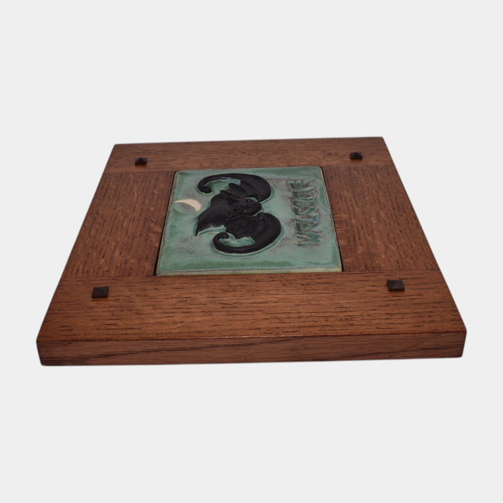 Ravenstone Tiles Vintage Art Pottery Bat Ceramic Framed Tile