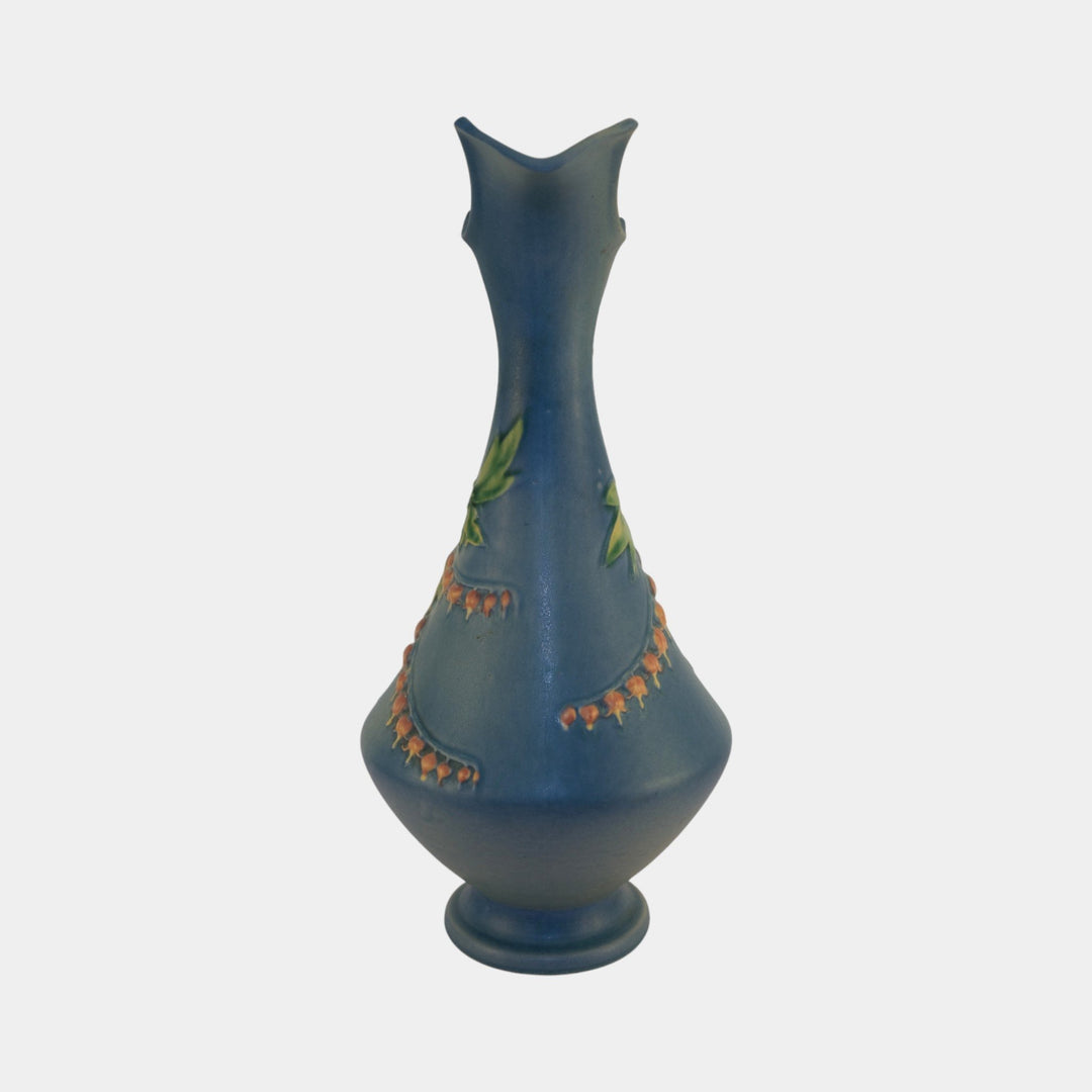 Roseville Bleeding Heart Blue Vintage Art Pottery Tall Ceramic Ewer 975-15