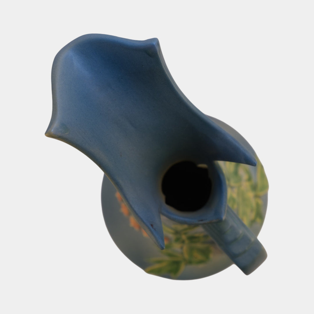 Roseville Bleeding Heart Blue Vintage Art Pottery Tall Ceramic Ewer 975-15