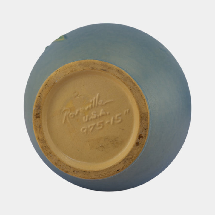 Roseville Bleeding Heart Blue Vintage Art Pottery Tall Ceramic Ewer 975-15