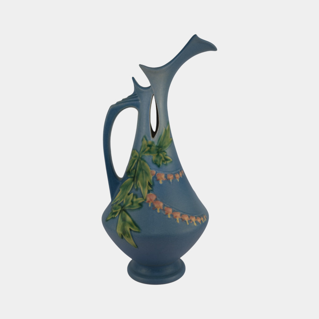 Roseville Bleeding Heart Blue Vintage Pottery Tall Ceramic Ewer