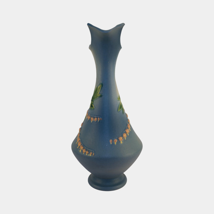 Roseville Bleeding Heart Blue Vintage Pottery Tall Ceramic Ewer 975-15