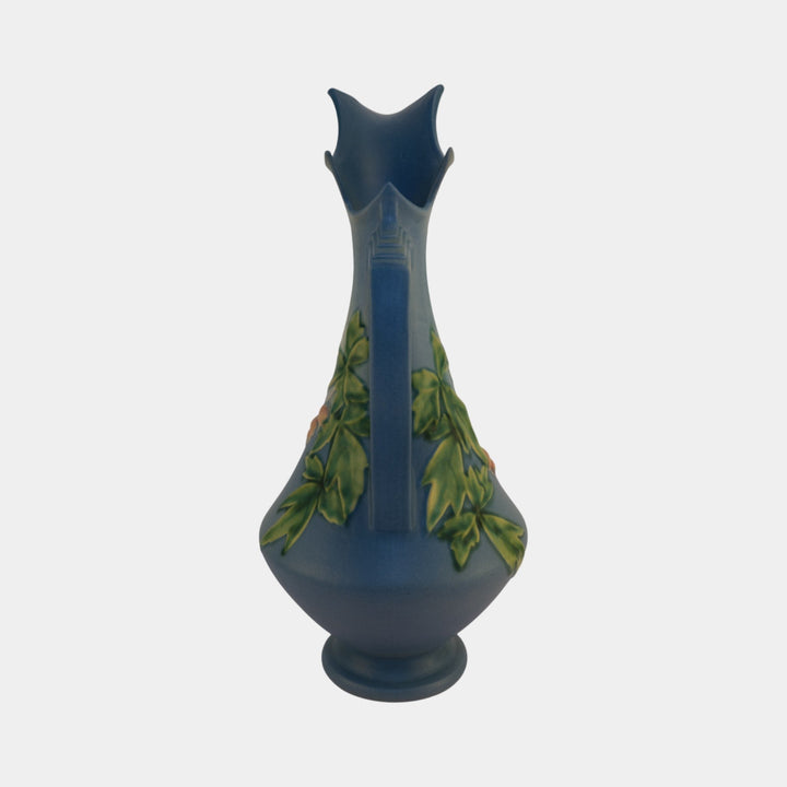 Roseville Bleeding Heart Blue Vintage Pottery Tall Ceramic Ewer 975-15