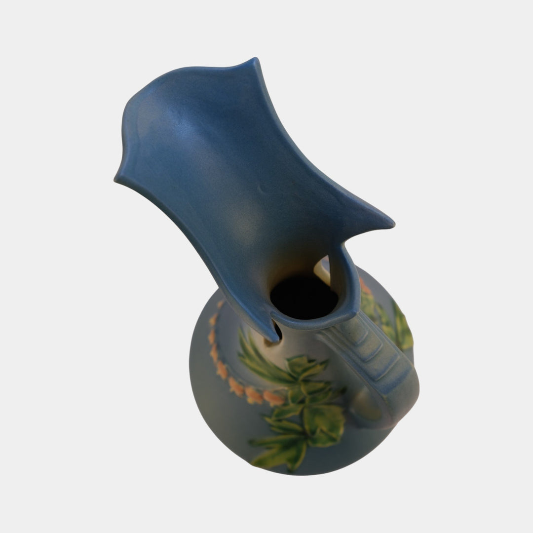 Roseville Bleeding Heart Blue Vintage Pottery Tall Ceramic Ewer 975-15