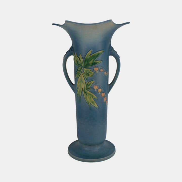 Roseville Bleeding Heart Blue Vintage Pottery Large Ceramic Floor Vase 977-18