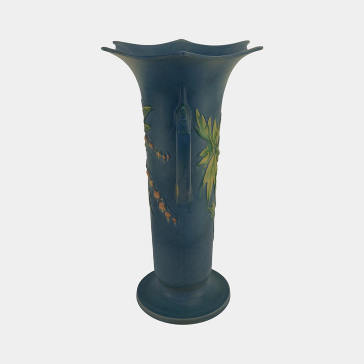 Roseville Bleeding Heart Blue Vintage Pottery Large Ceramic Floor Vase 977-18