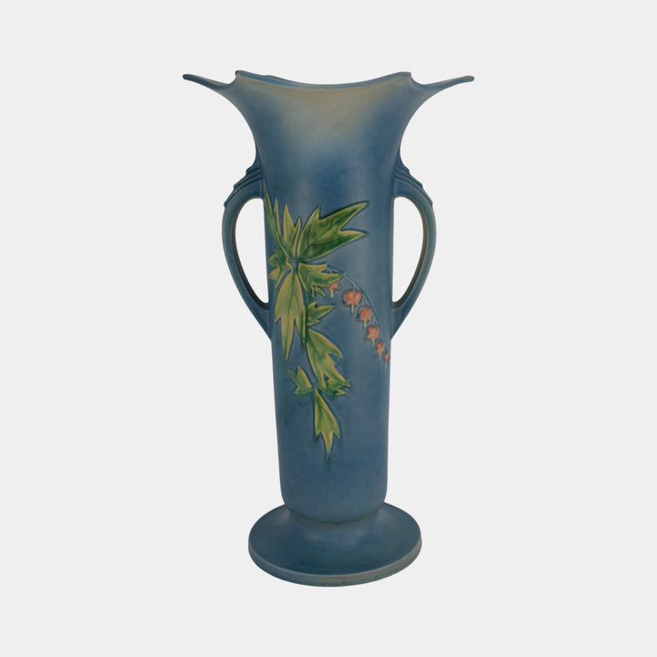 Roseville Bleeding Heart Blue Vintage Pottery Large Ceramic Floor Vase 977-18