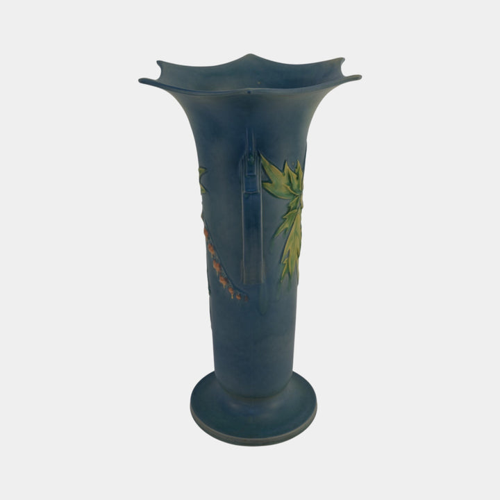 Roseville Bleeding Heart Blue Vintage Pottery Large Ceramic Floor Vase 977-18