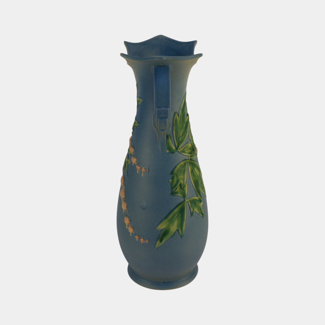 Roseville Bleeding Heart 1940 Vintage Art Pottery Blue Ceramic Vase 976-15