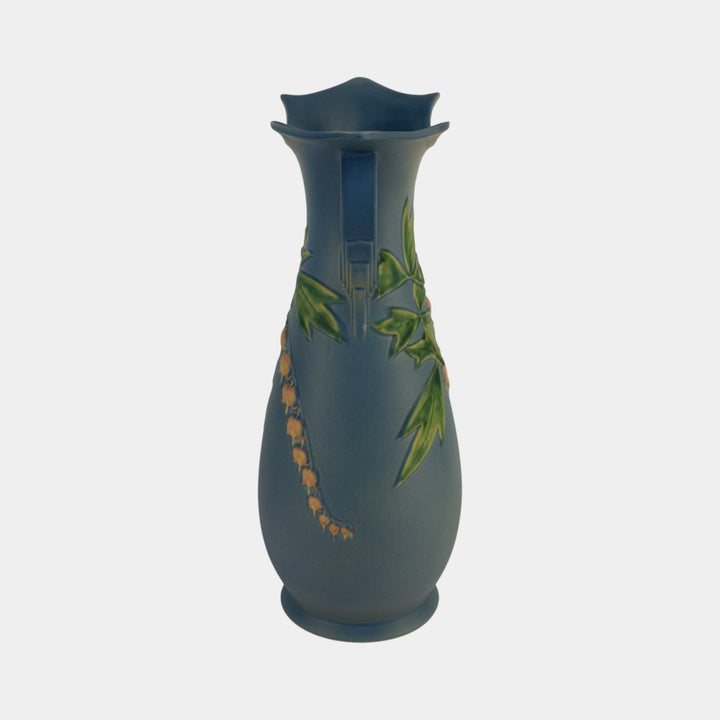 Roseville Bleeding Heart 1940 Vintage Art Pottery Blue Ceramic Vase 976-15