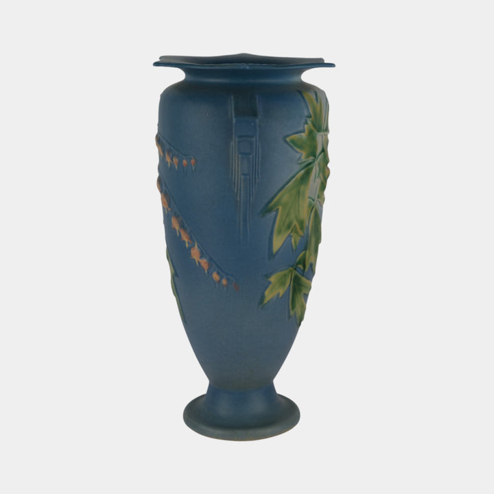 Roseville Bleeding Heart 1940 Vintage Art Deco Pottery Blue Ceramic Vase 974-12