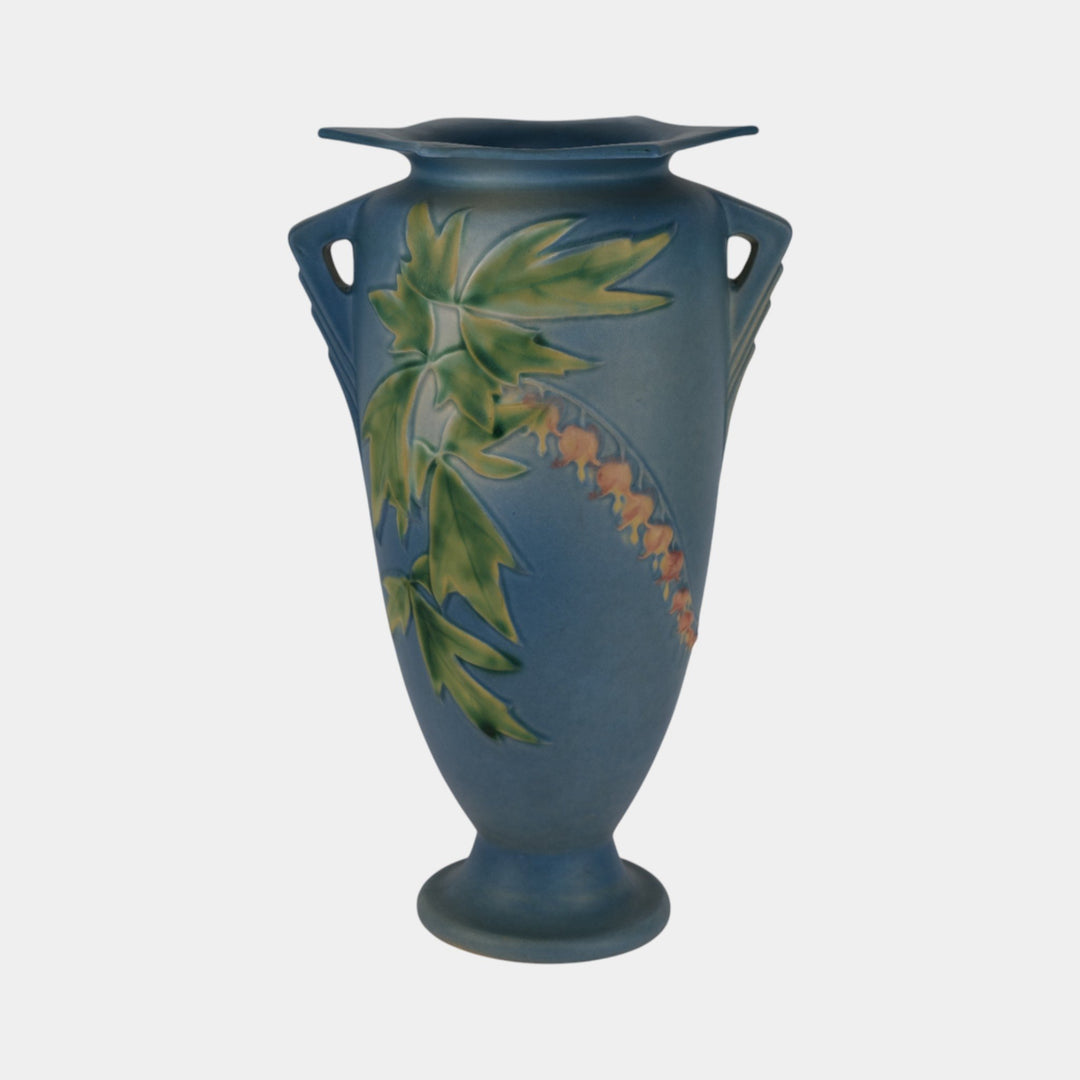 Roseville Bleeding Heart 1940 Vintage Art Deco Pottery Blue Ceramic Vase 974-12